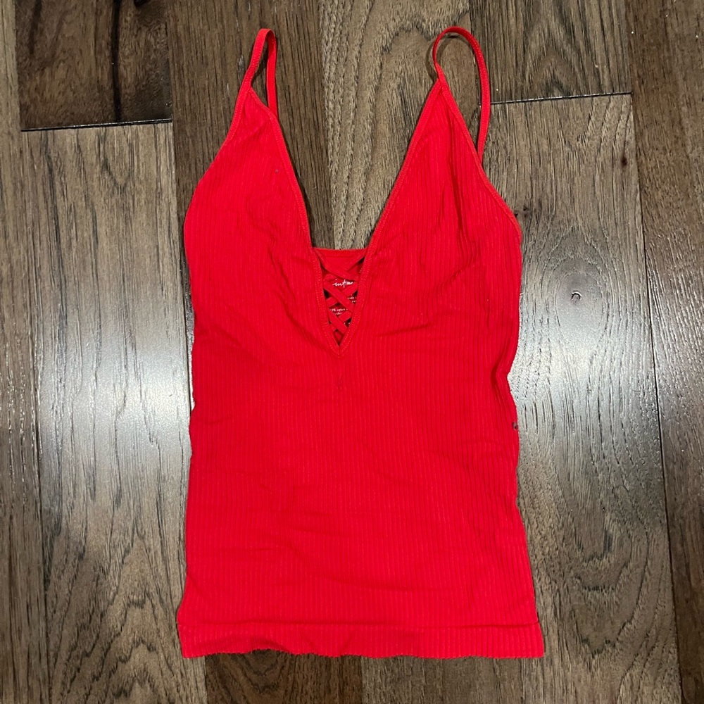 Free People red stretchy ribbed crisscross tank